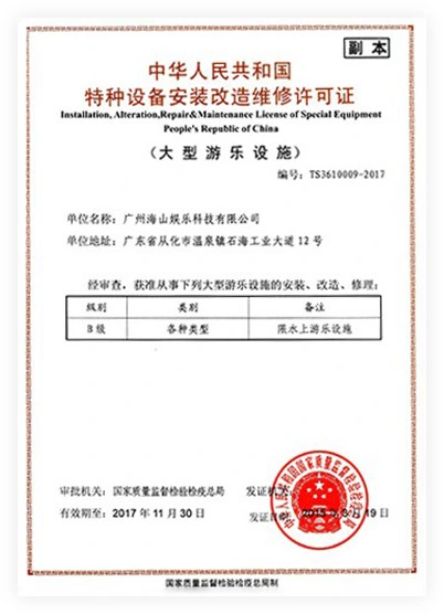 Manufacture license of special 
equipment